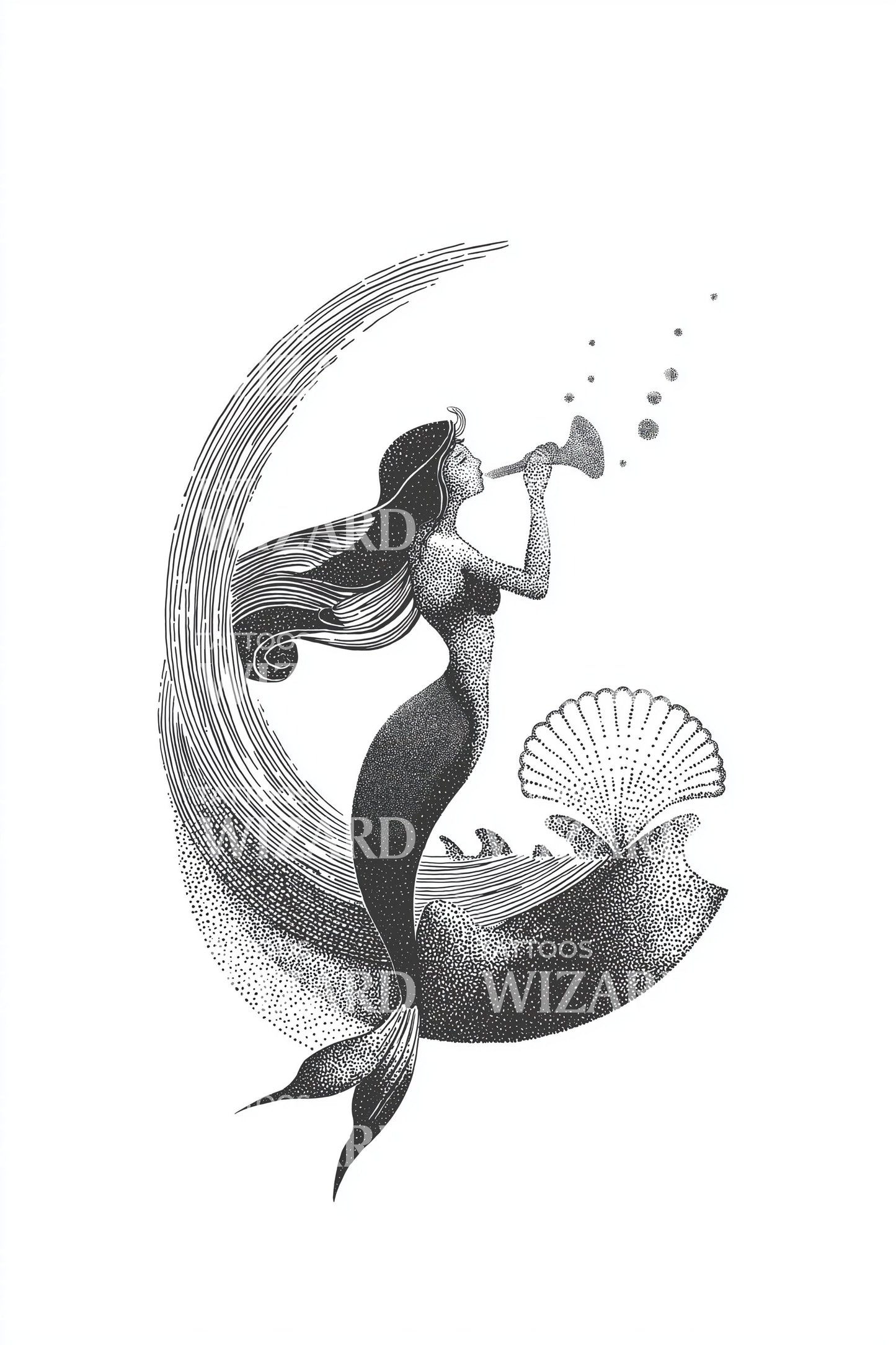 Idée de tatouage silhouette de sirène au clair de lune