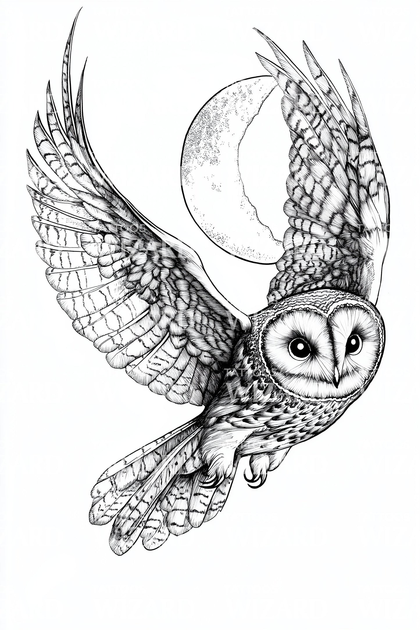 Moonlit Owl Flight Tattoo Idea