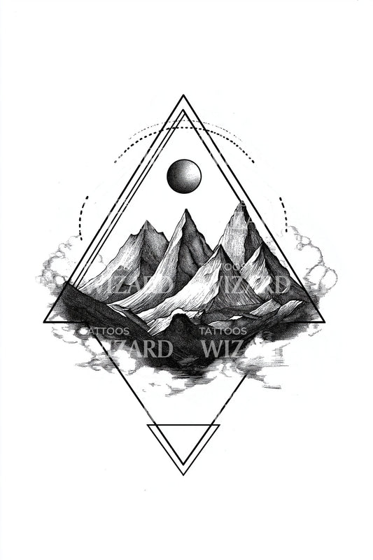 Månbelysta Triangeltoppar Tatuering Design