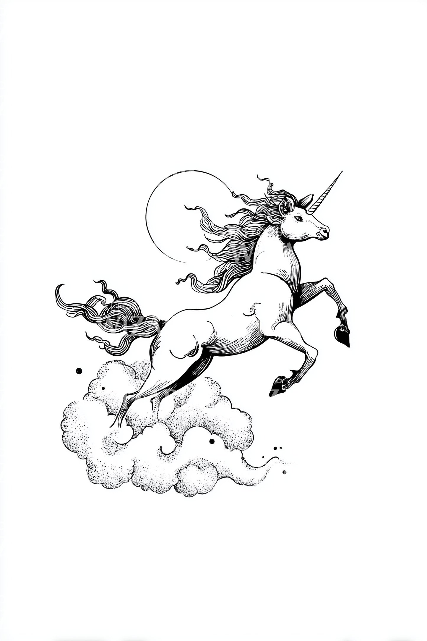Moonlit Unicorn Cloud Tattoo Idea