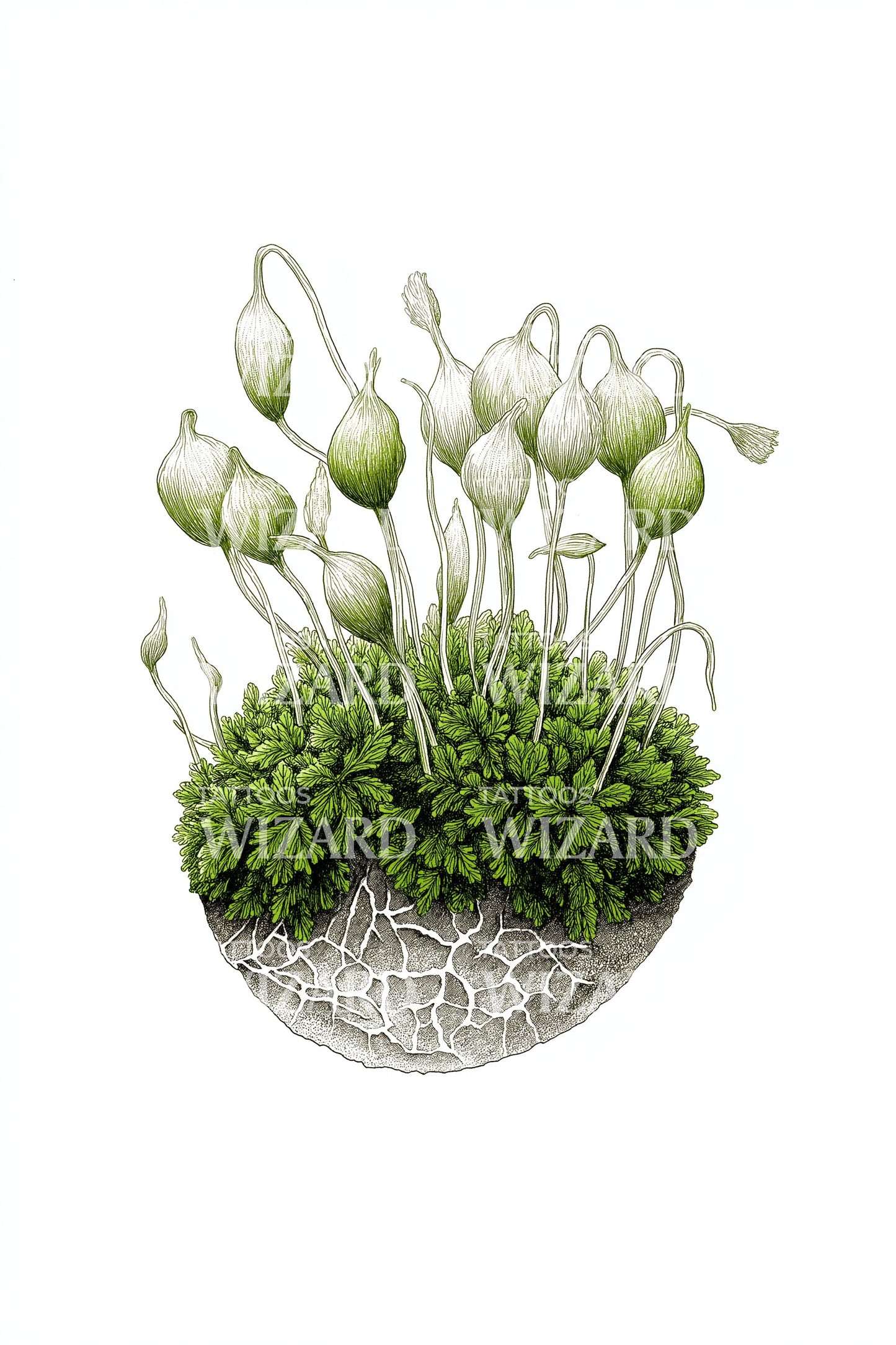 Moss Terrarium Sphere Tattoo Illustration