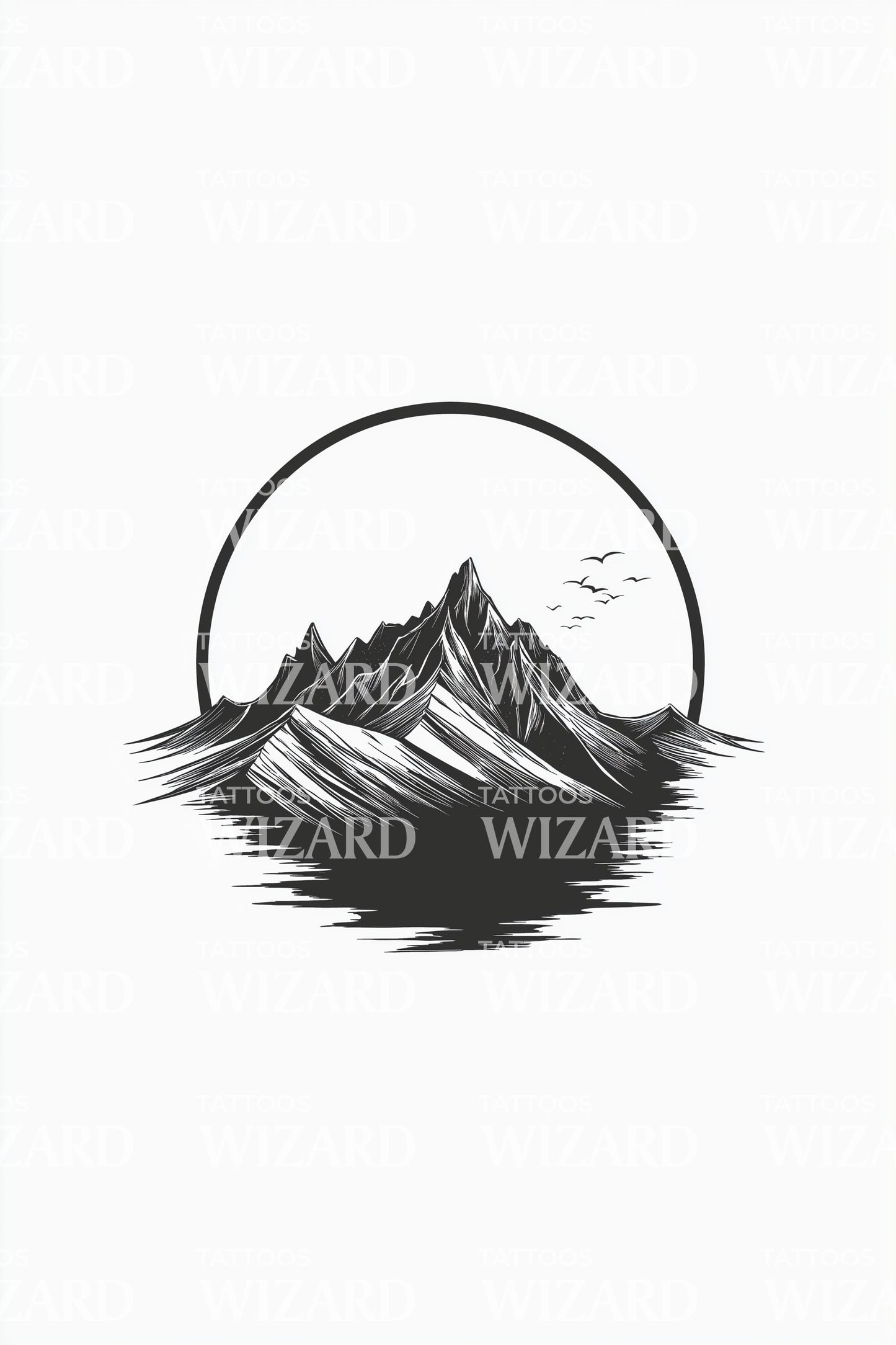 Mountain Sphere Reflection Tattoo Design