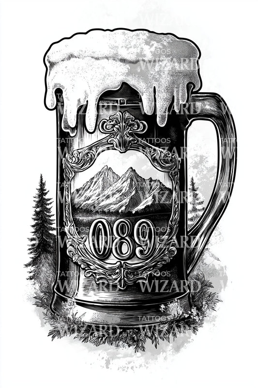 Munich 089 Vintage Beer Stein Tattoo Idea