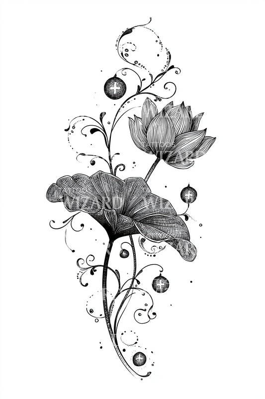 Design de tatouage fusion lotus champignon