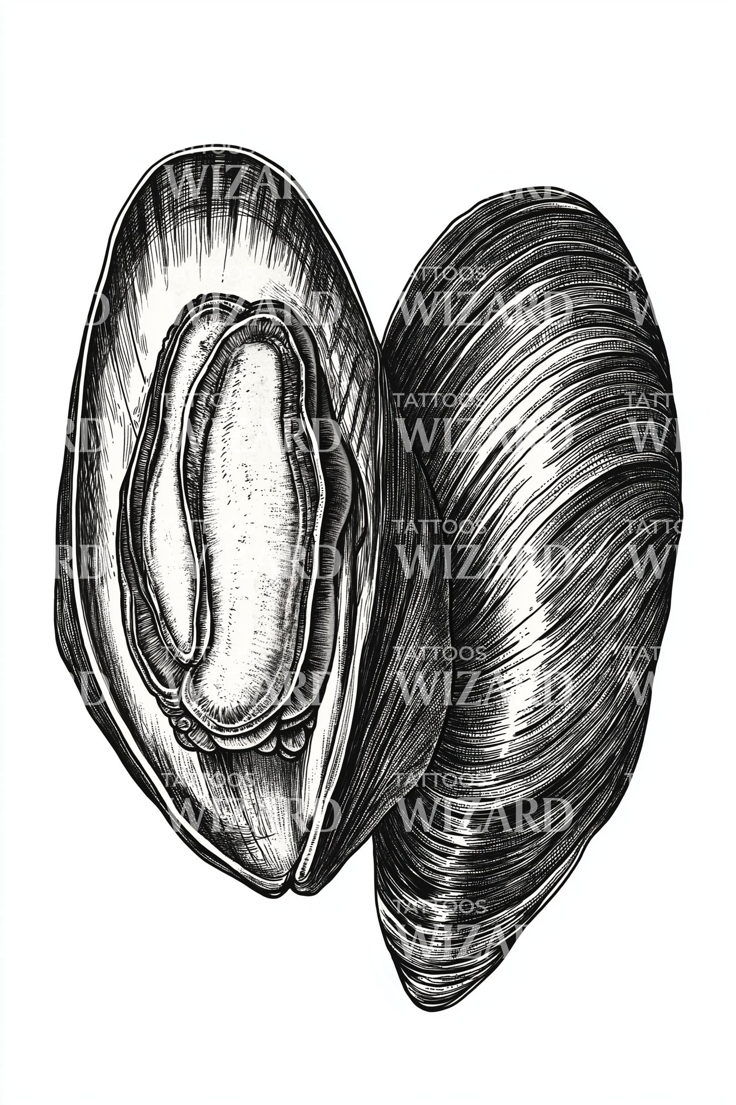 Mussel Cross Section Tattoo Illustration