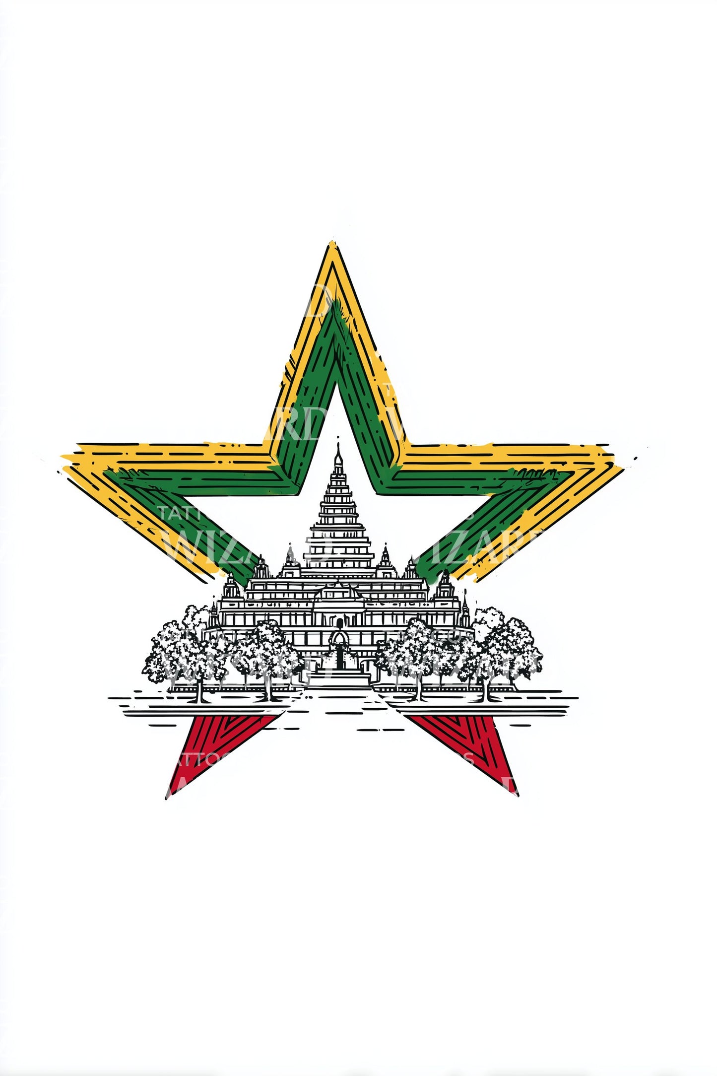 Design de Tatuagem Skyline Estrela de Myanmar
