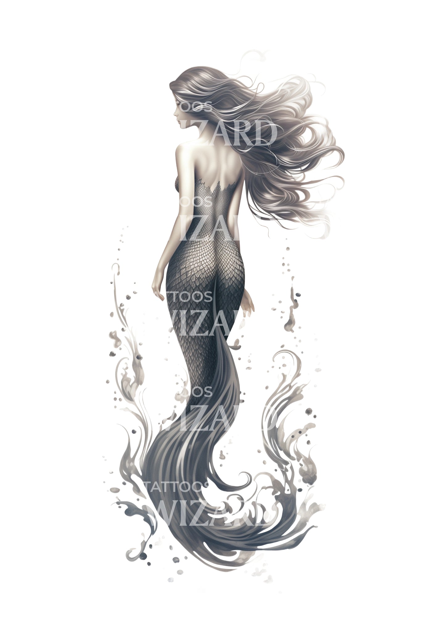 Mysterious Mermaid Tattoo Design