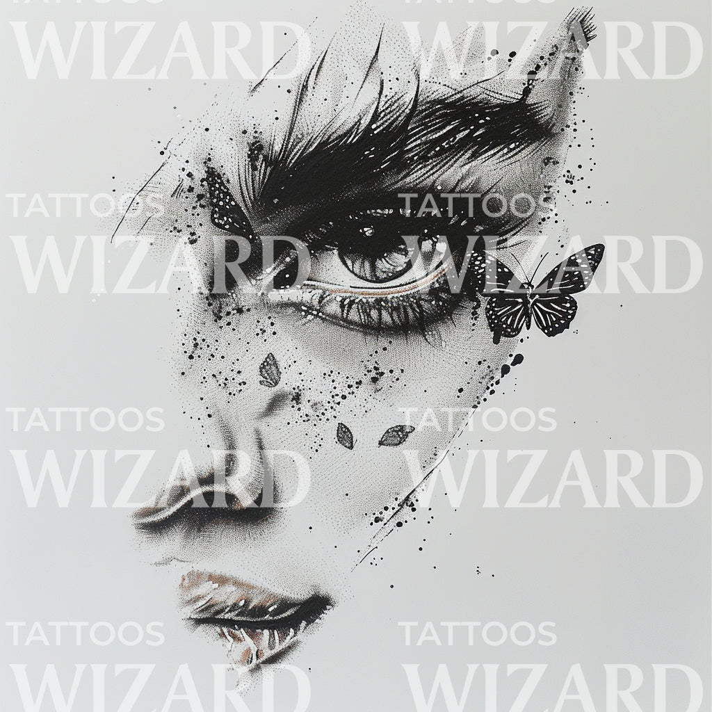 Mysterious Woman with Butterfly Tattoo Design