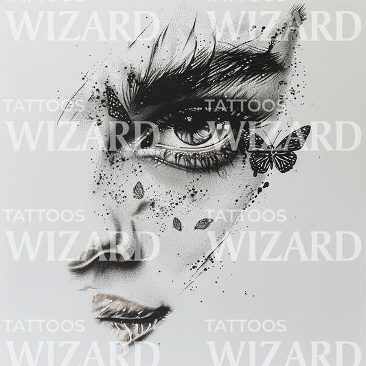 Mysterious Woman with Butterfly Tattoo Design