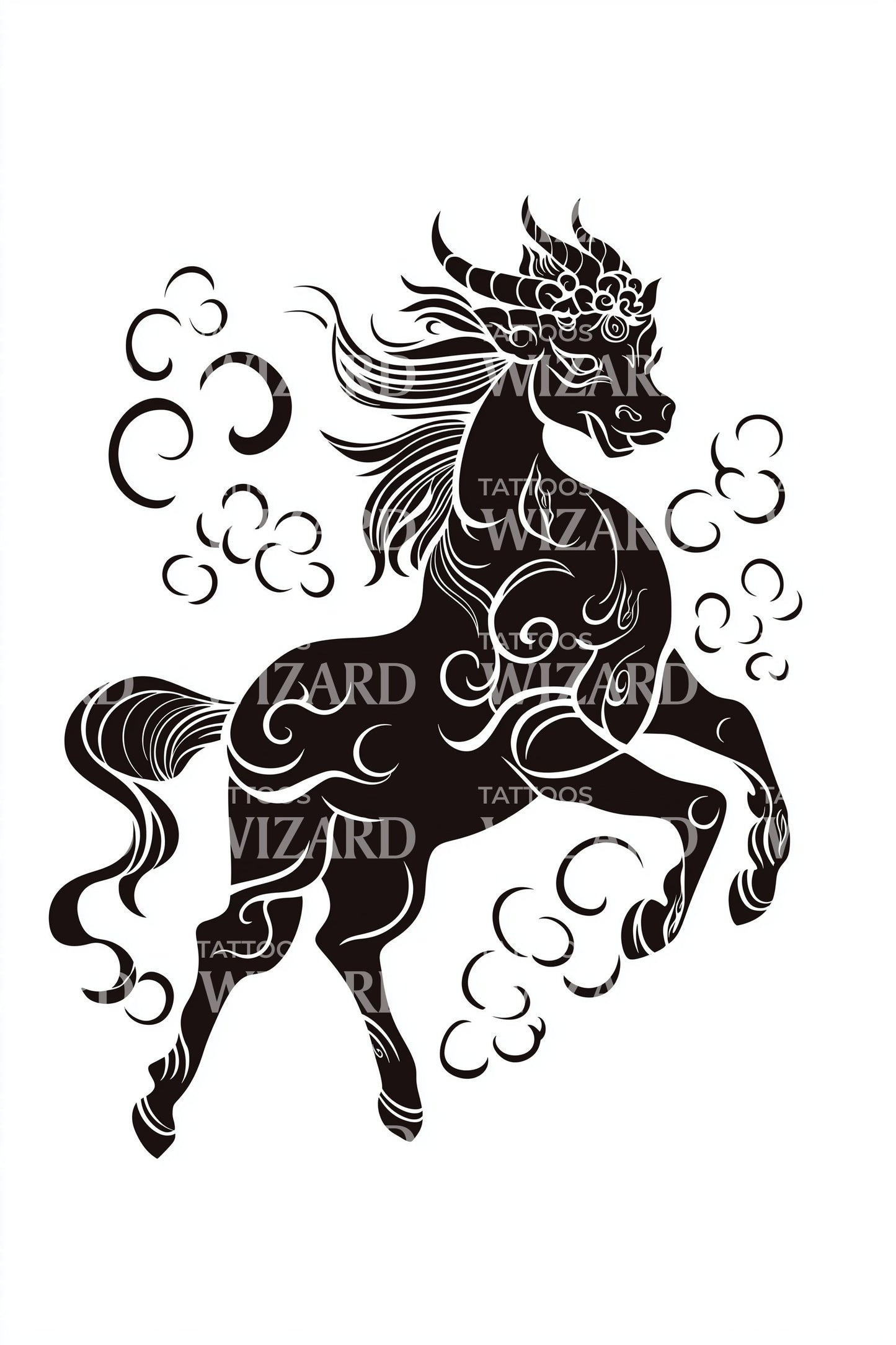 Design Tatuaggio Cavallo Nero Mistico