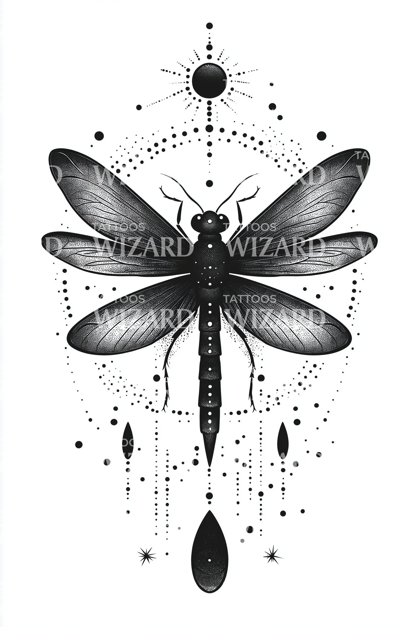 Mystic Dragonfly Constellation Tattoo Illustration