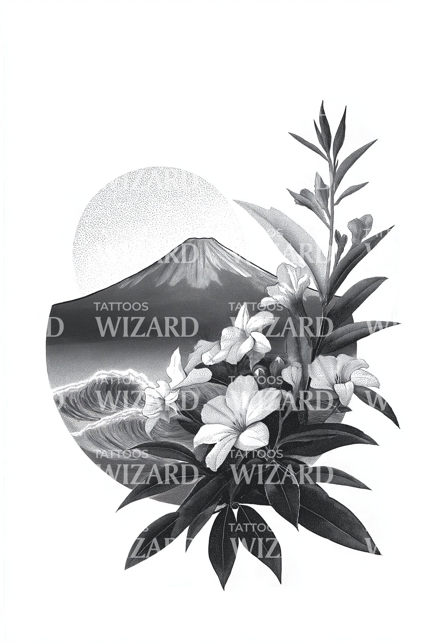 Иллюстрация татуировки "Мистическая Фудзи Спокойствие"