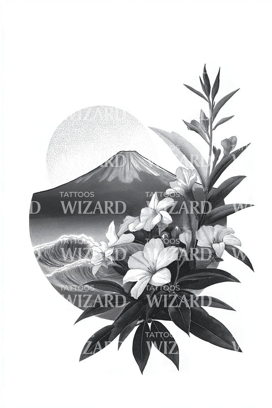 Иллюстрация татуировки "Мистическая Фудзи Спокойствие"