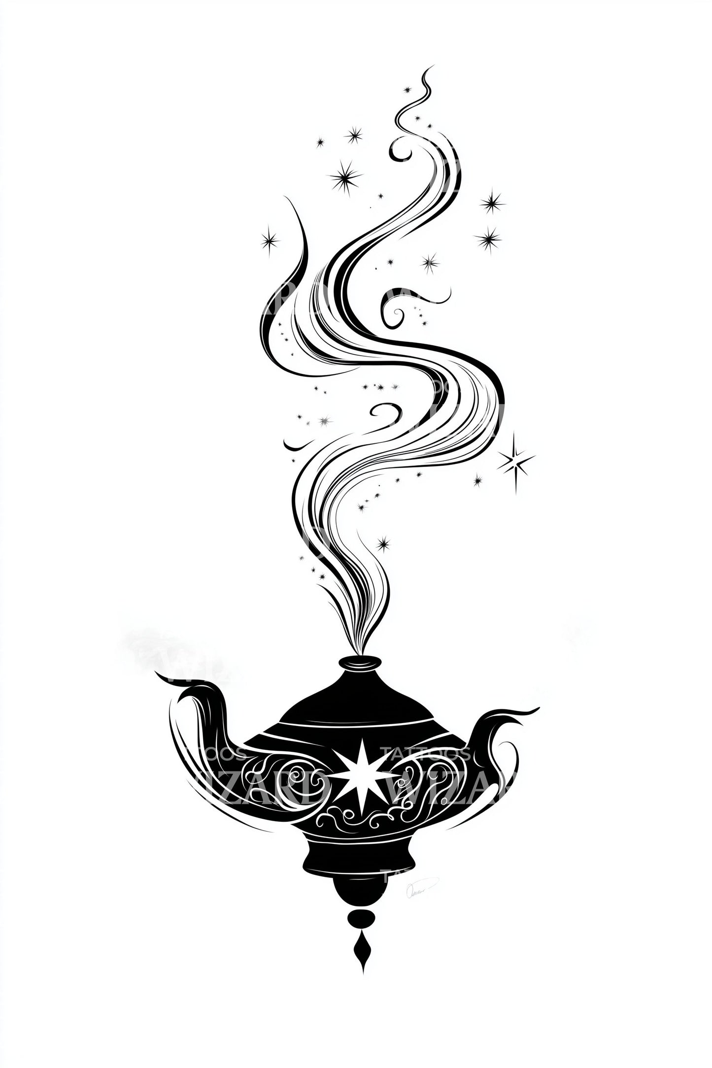 Design Tatuaggio Lampada Genio Mistico