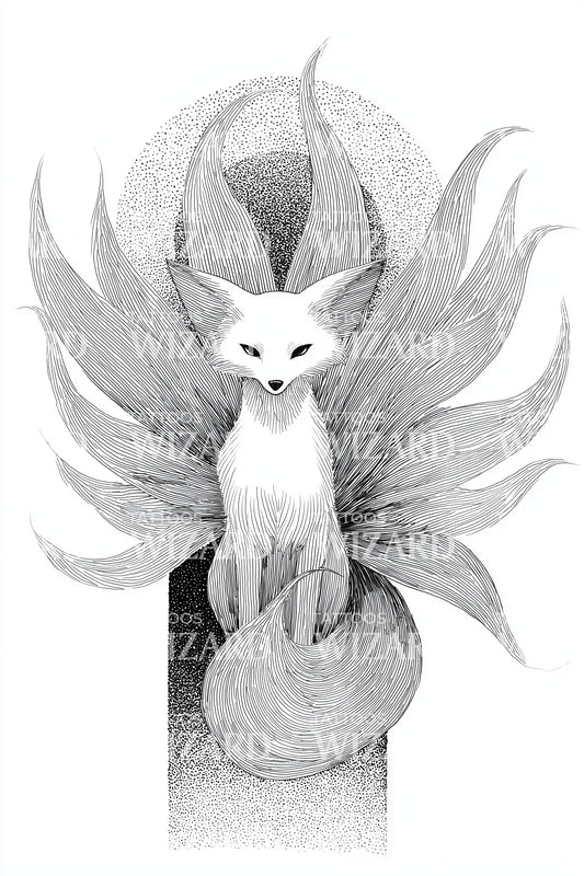 Mystic Nine Tailed Fox Tattoo Design