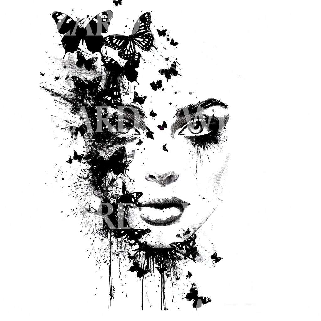 Mystical Butterfly Woman Tattoo Design