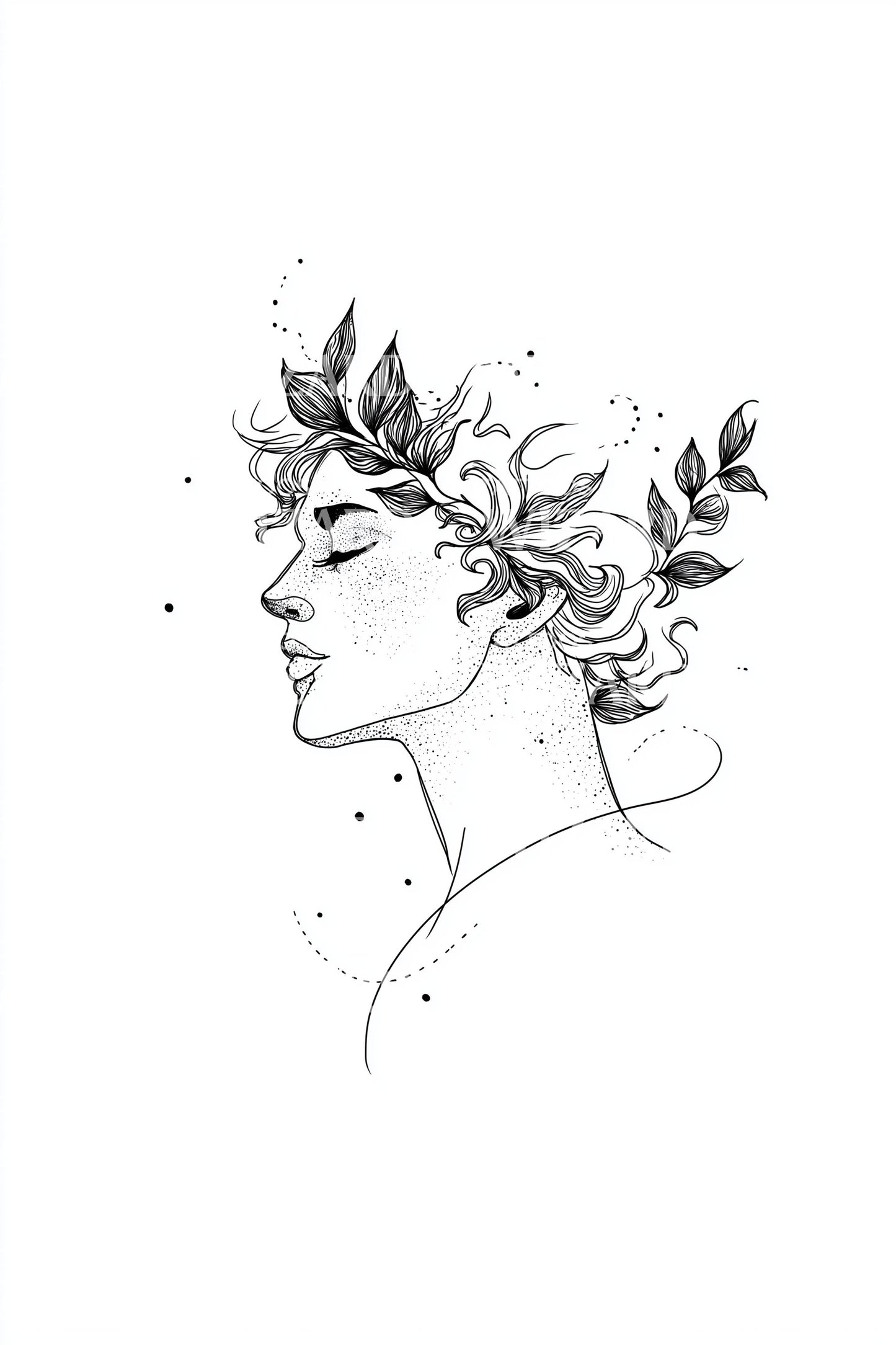 Mythic Laurel Bust Tattoo Illustration