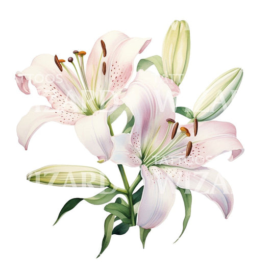 Botanical Lily Flower Tattoo Design