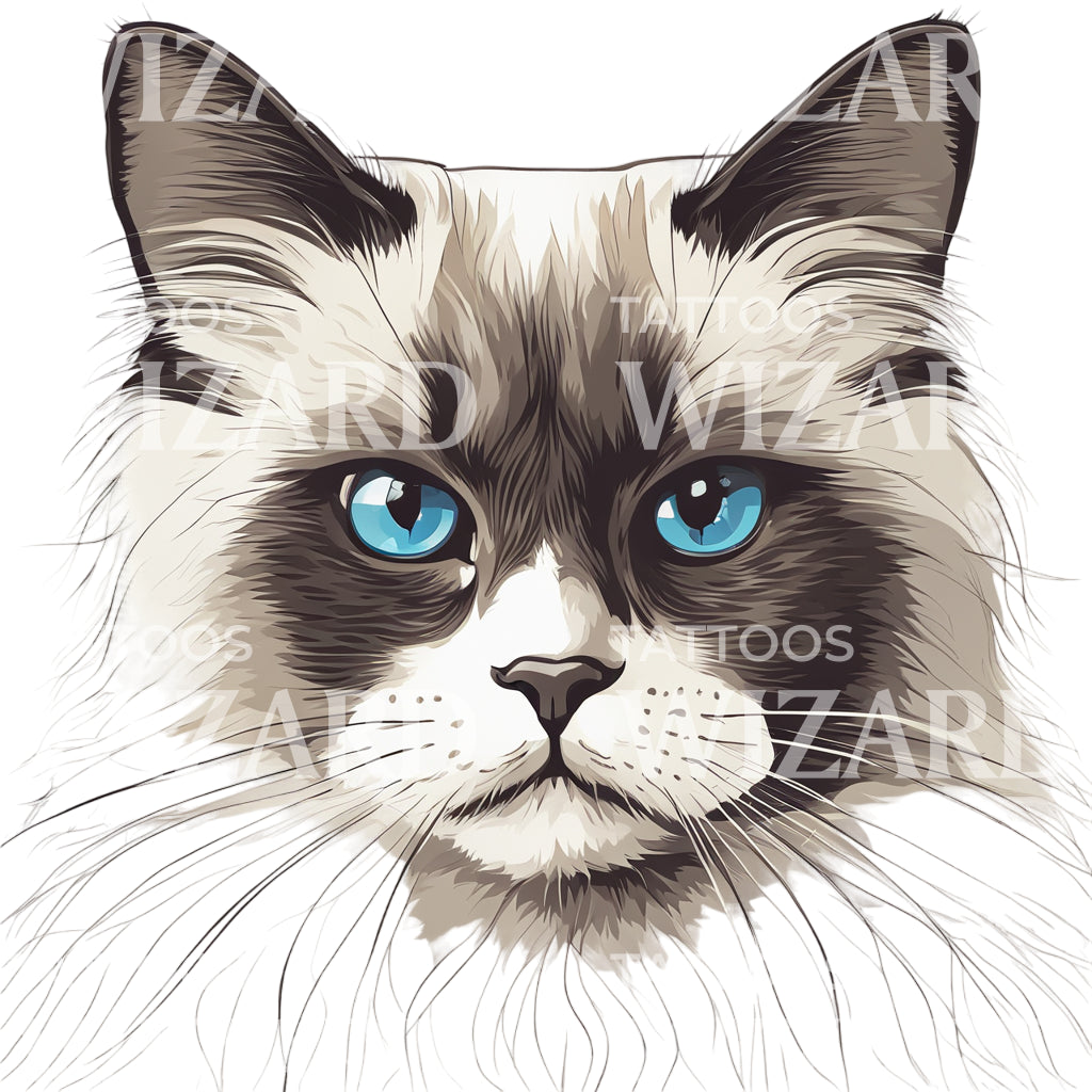 Ragdoll Cat Head Tattoo Design