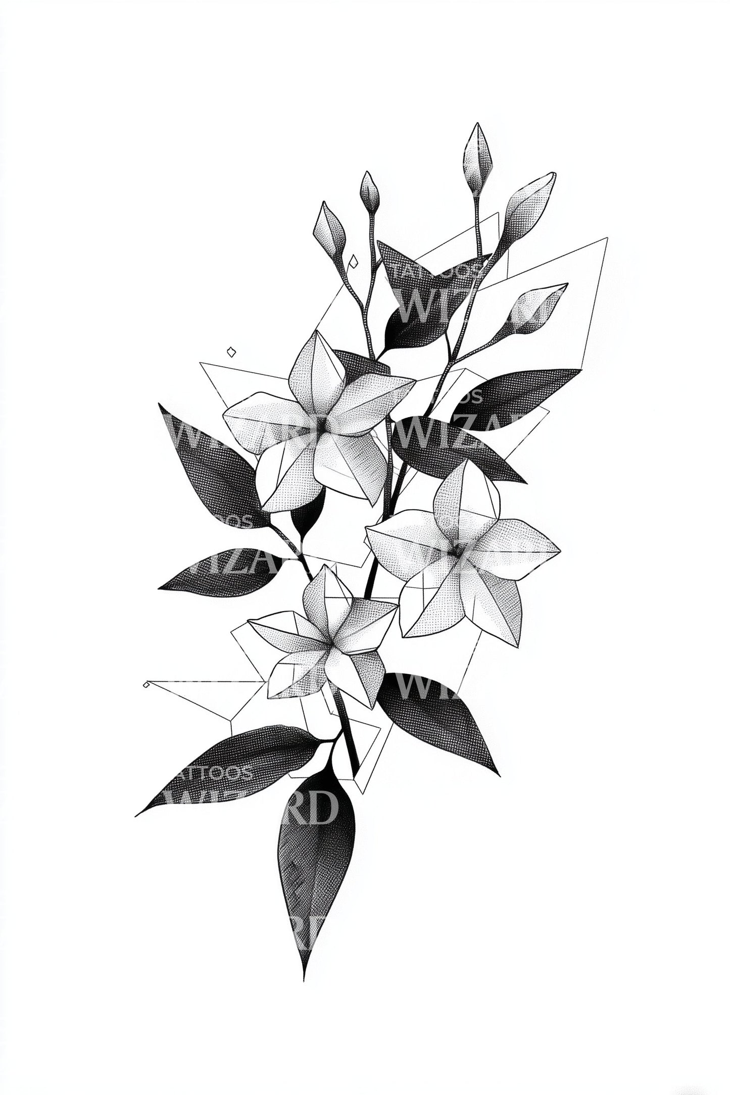 自然茉莉花枝纹身设计