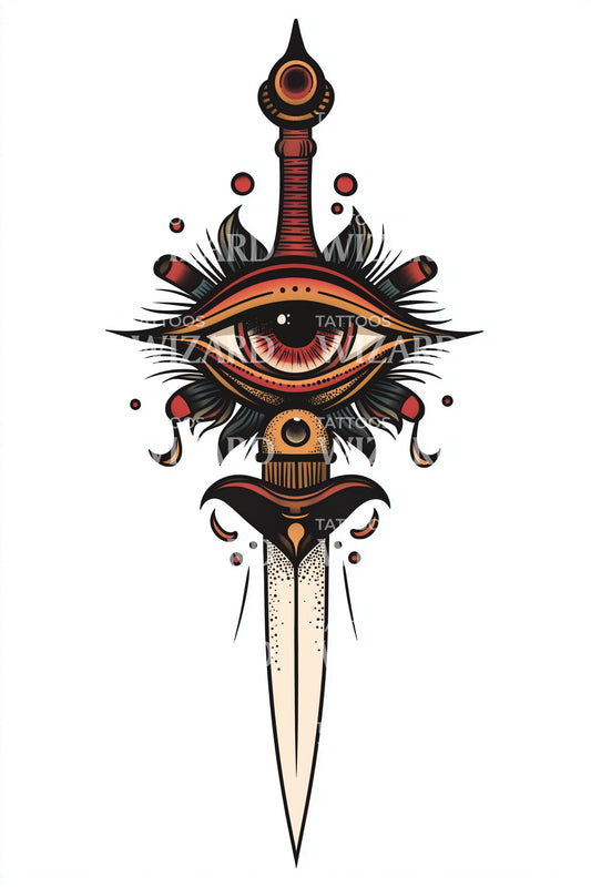 Diseño de tatuaje de daga en el ojo neo-tradicional