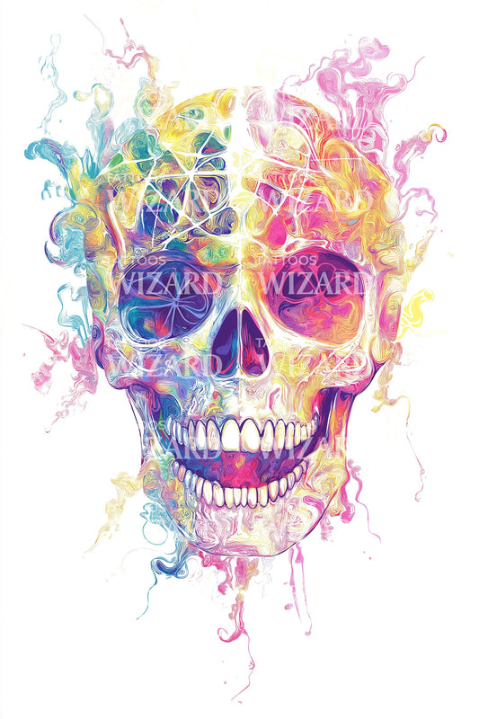 Diseño de tatuaje de calavera con efecto glitch neón