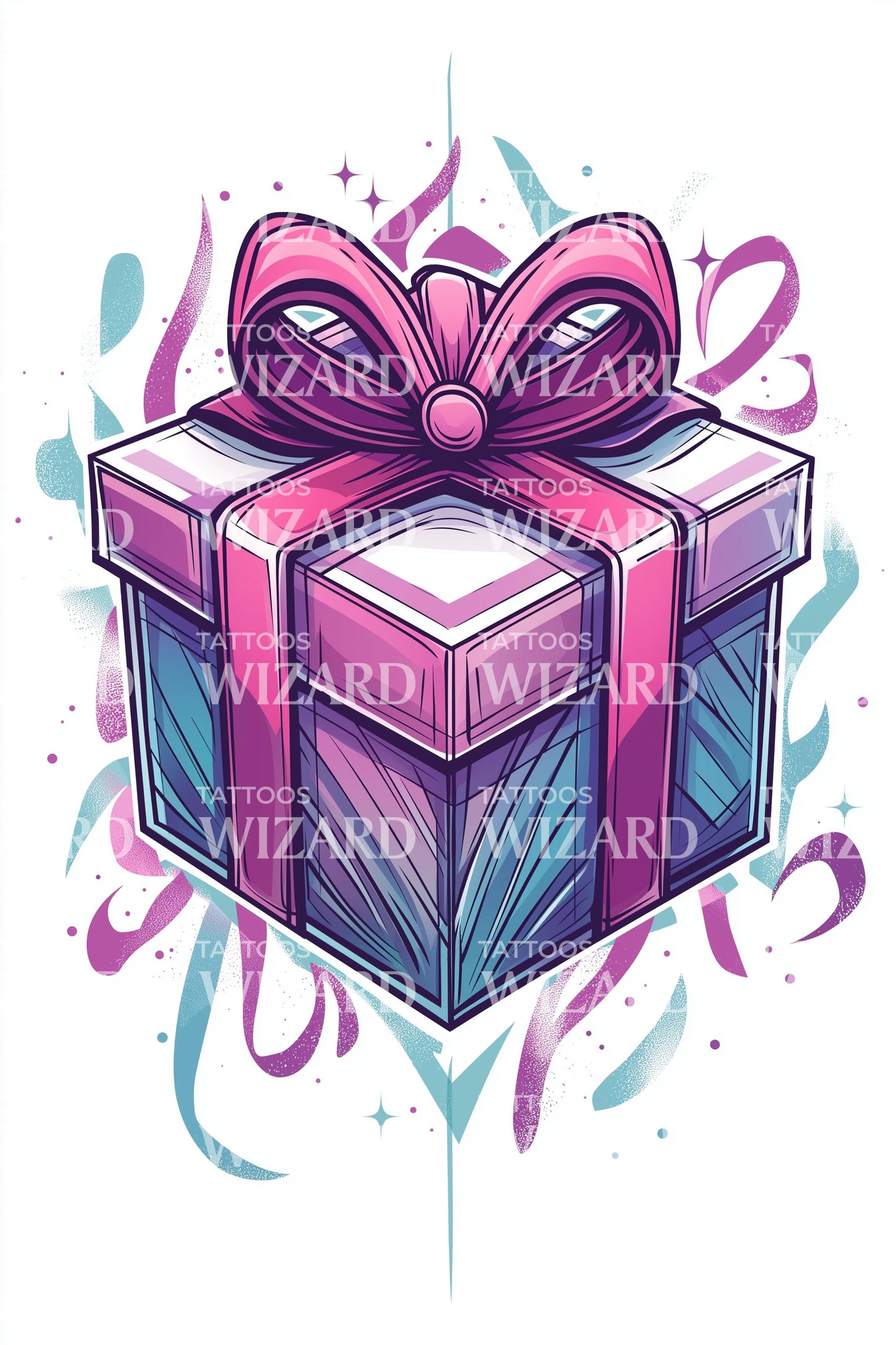 Neon Ribbon Present Tattoo Illustration