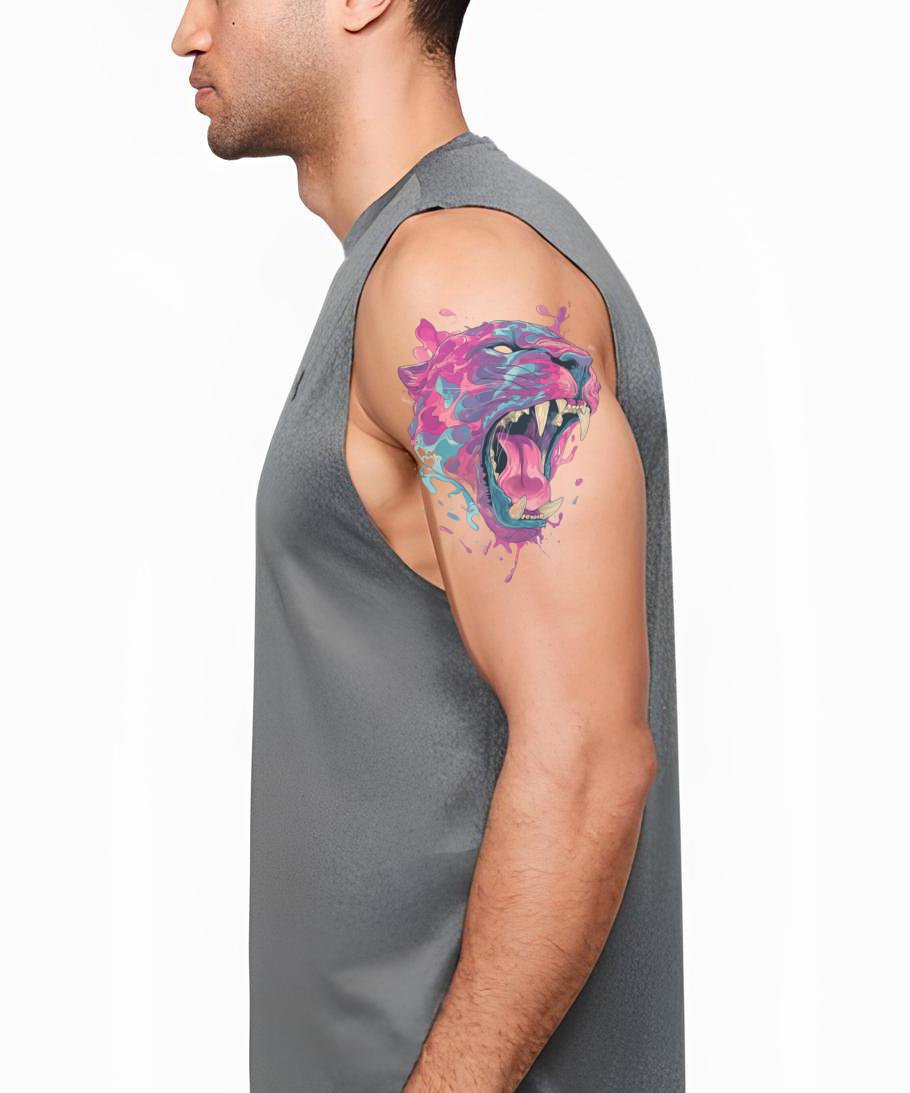 Neon Roar Tiger Tattoo Illustration