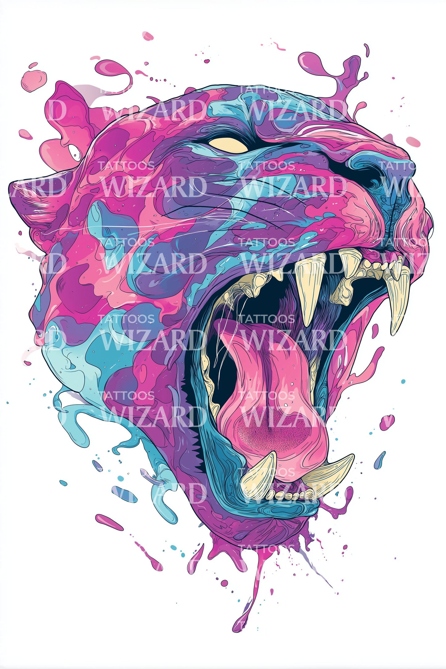 Neon Roar Tiger Tattoo Illustration