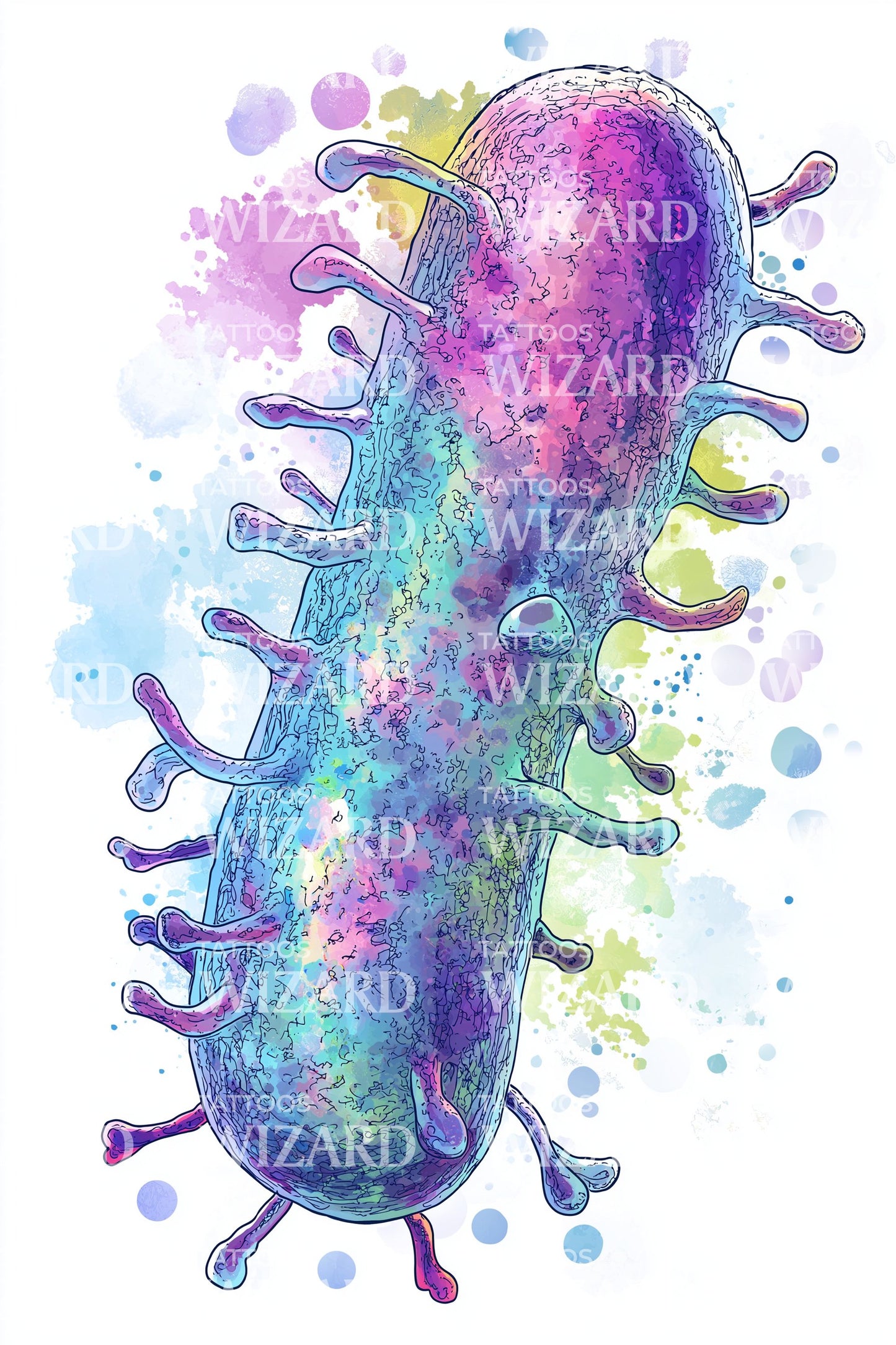 Neon Watercolor Bacterium Tattoo Design