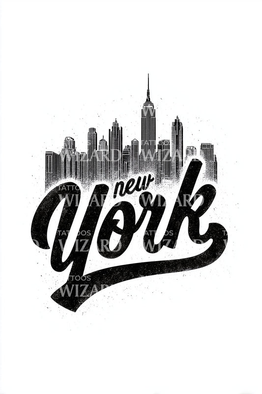 New York Handlettered Skyline Tattoo Design