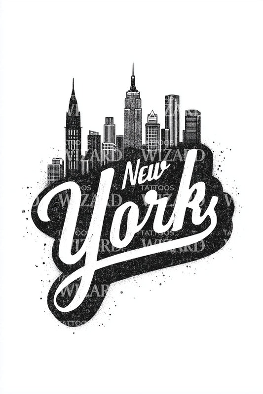 New York Retro Script City Tattoo Design