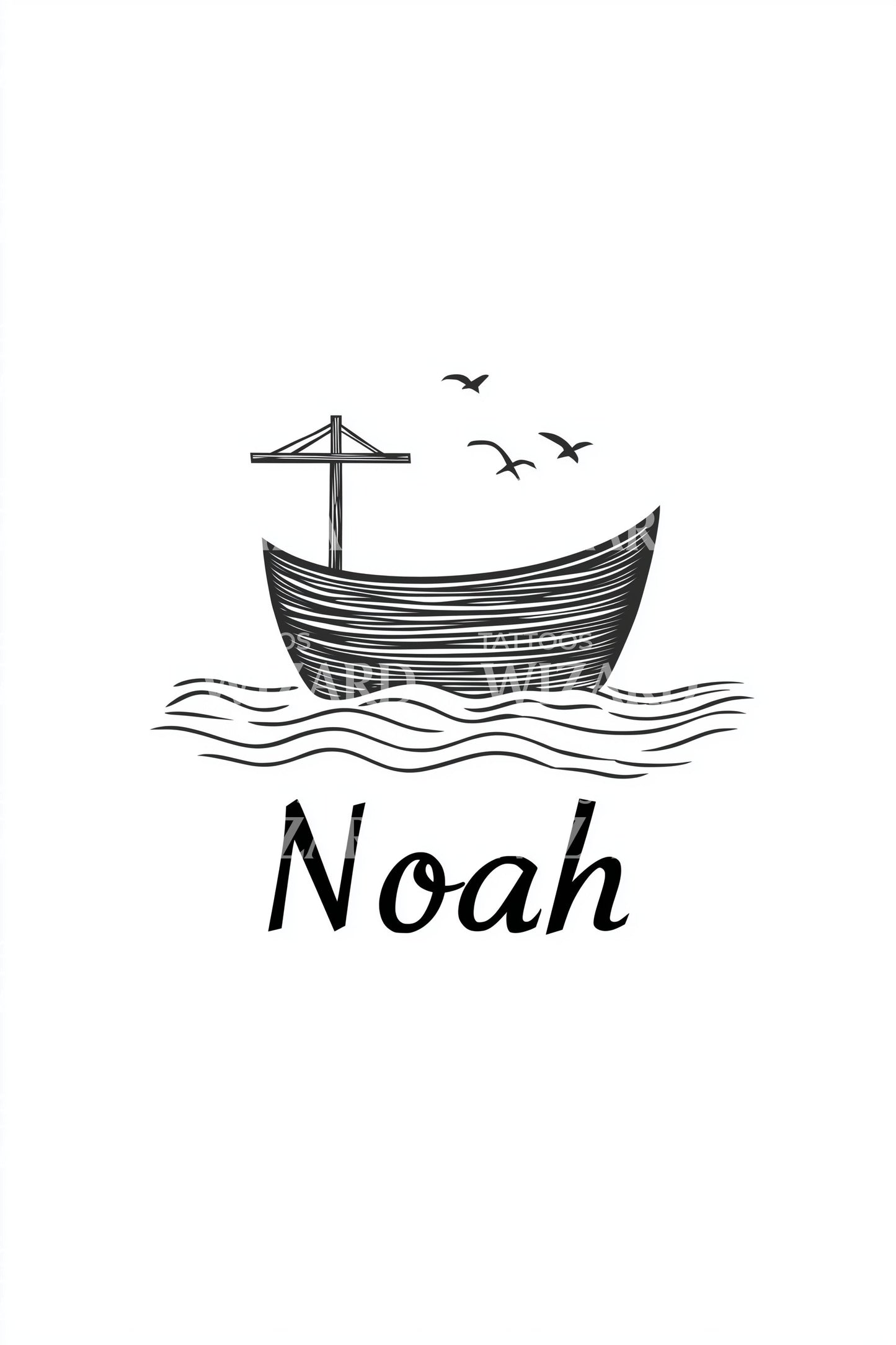 Noah Handwritten Boat Tattoo Design