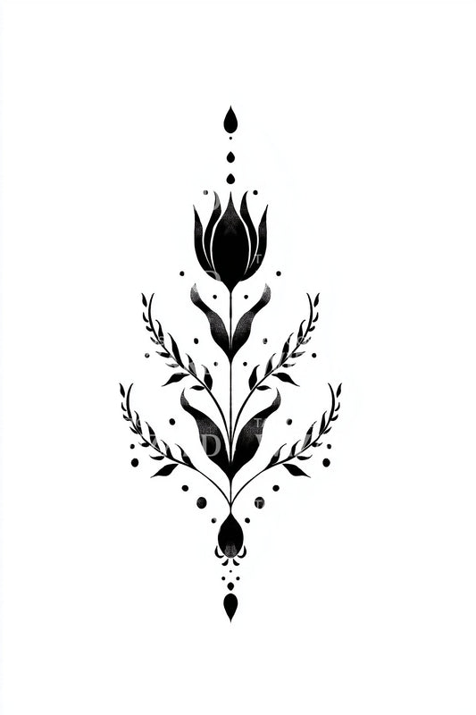 Nordic Folk Flower Tattoo Design