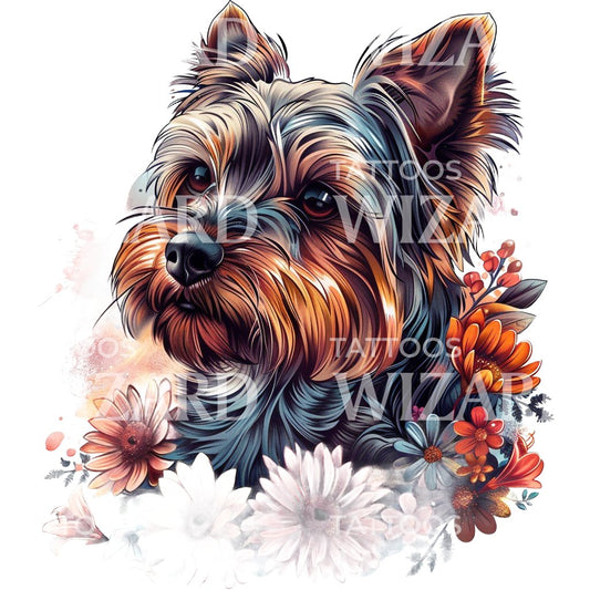 Colorful Yorkshire Terrier Portrait Tattoo Design