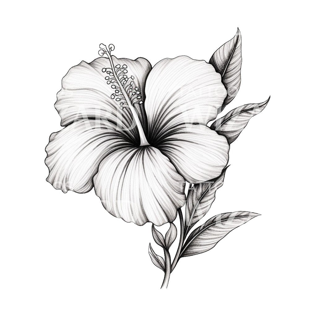 Black and Grey Ibiscus Tattoo Design