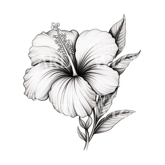 Black and Grey Ibiscus Tattoo Design