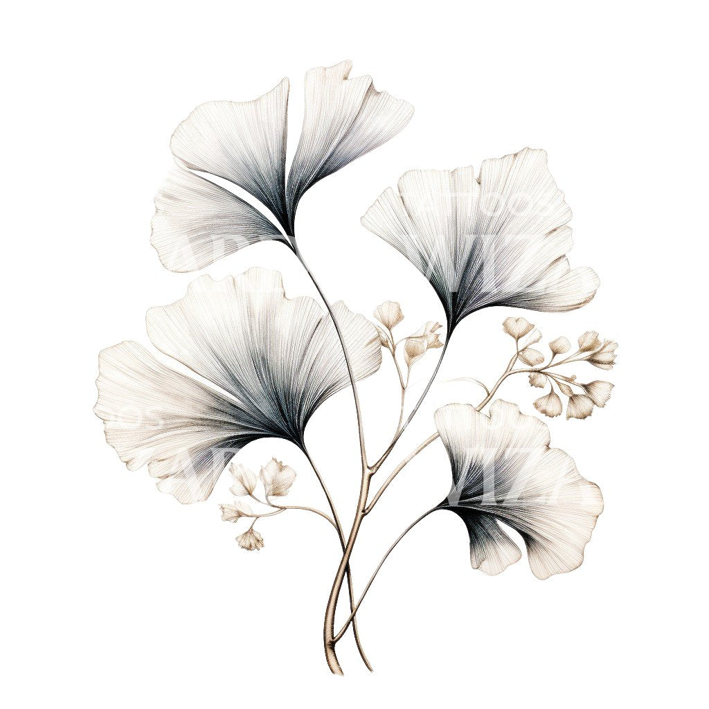 Ginkgo Biloba Tree Leaves Tattoo Design