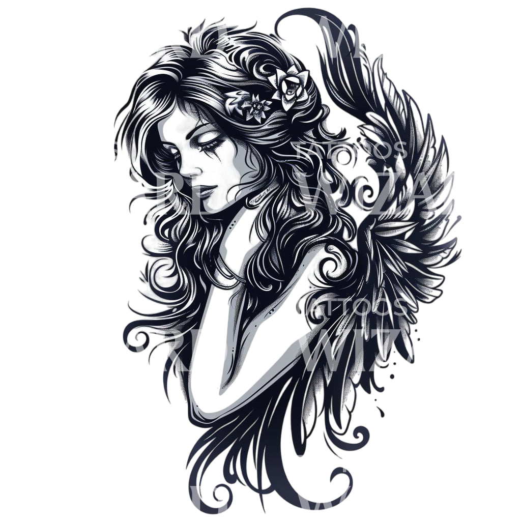 Dark Angel Woman Tattoo Design