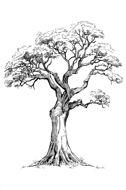 Oak Tree Sketch Tattoo Illustration