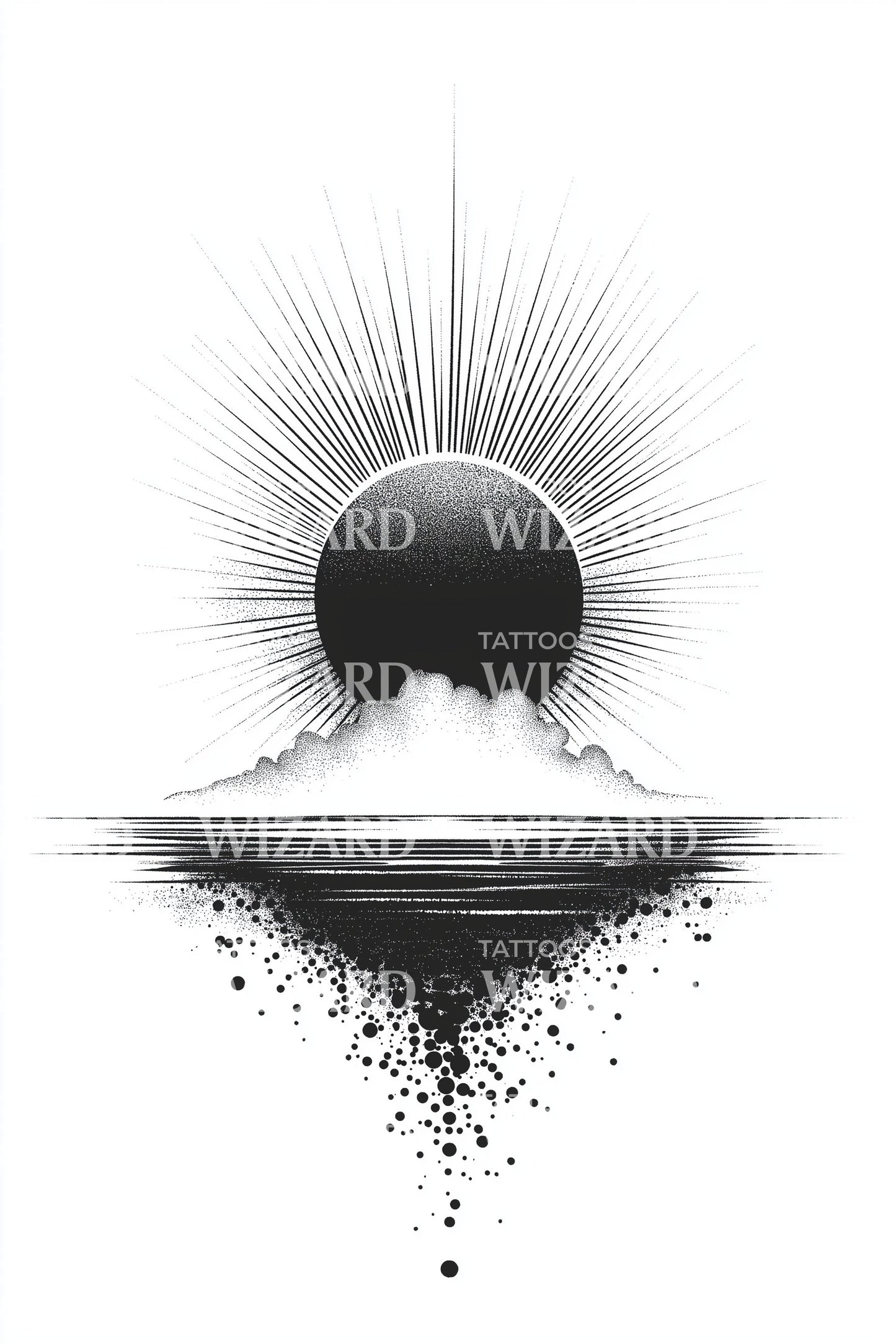 Ocean Horizon Sunburst Tattoo Design