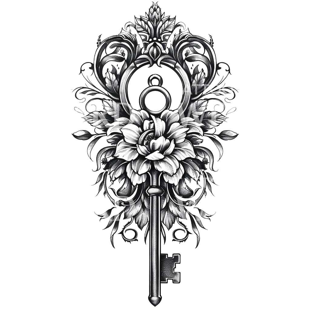 Old Baroque Key Tattoo Design