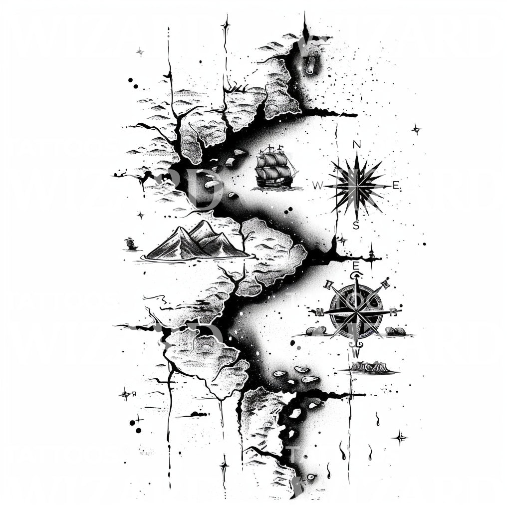 Old Exploration Map Tattoo Design