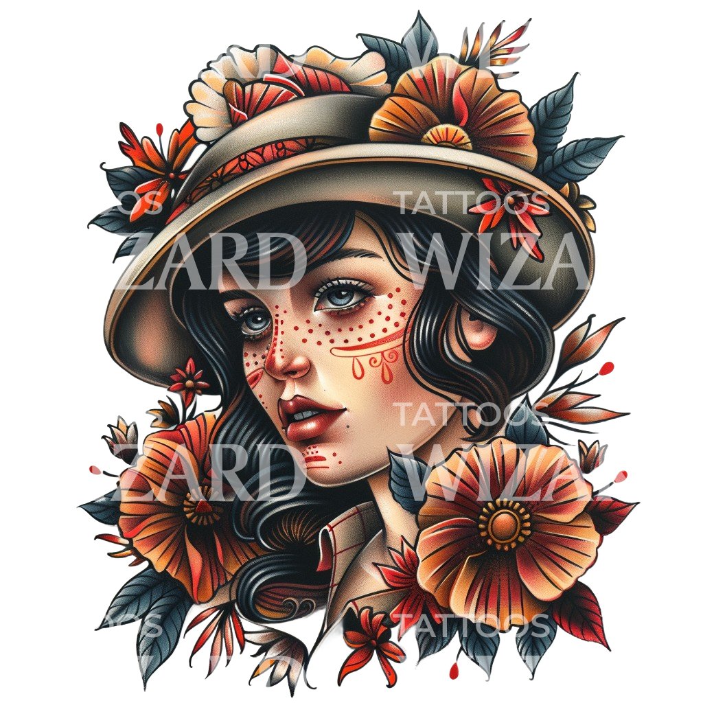 Old School 1940's Woman Tattoo Design