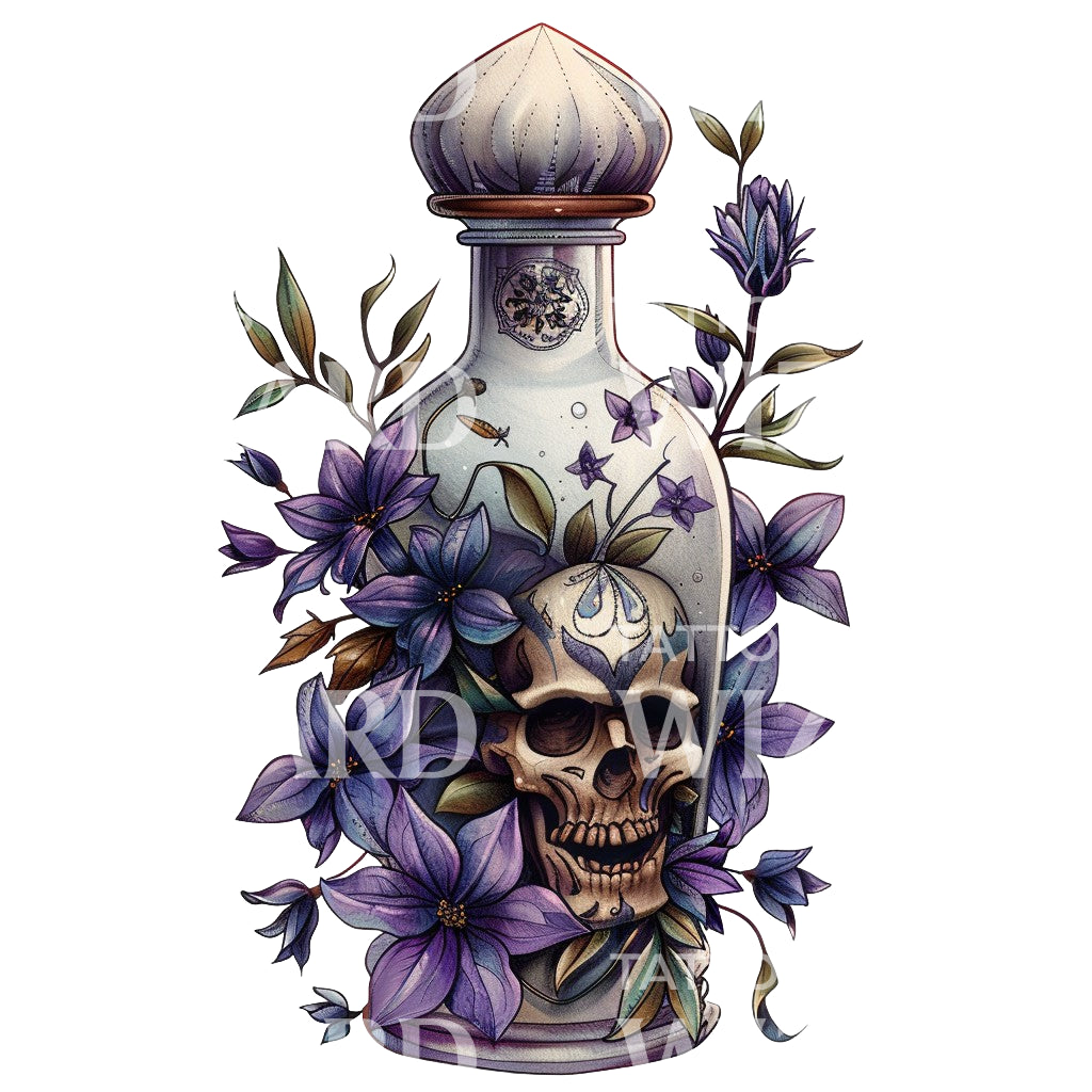 Old School Violet Poison Flask Tattoo Design