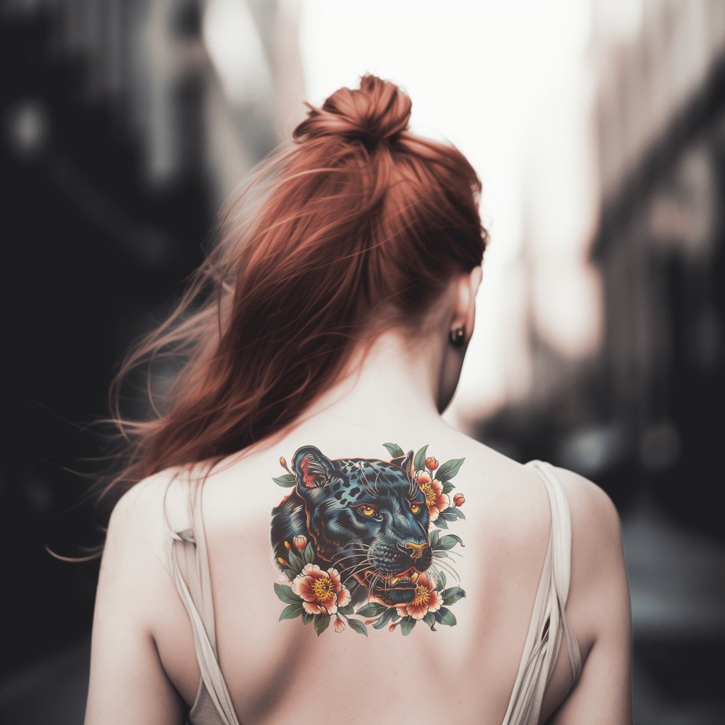 Conception de tatouage de panthère noire à l'ancienne école