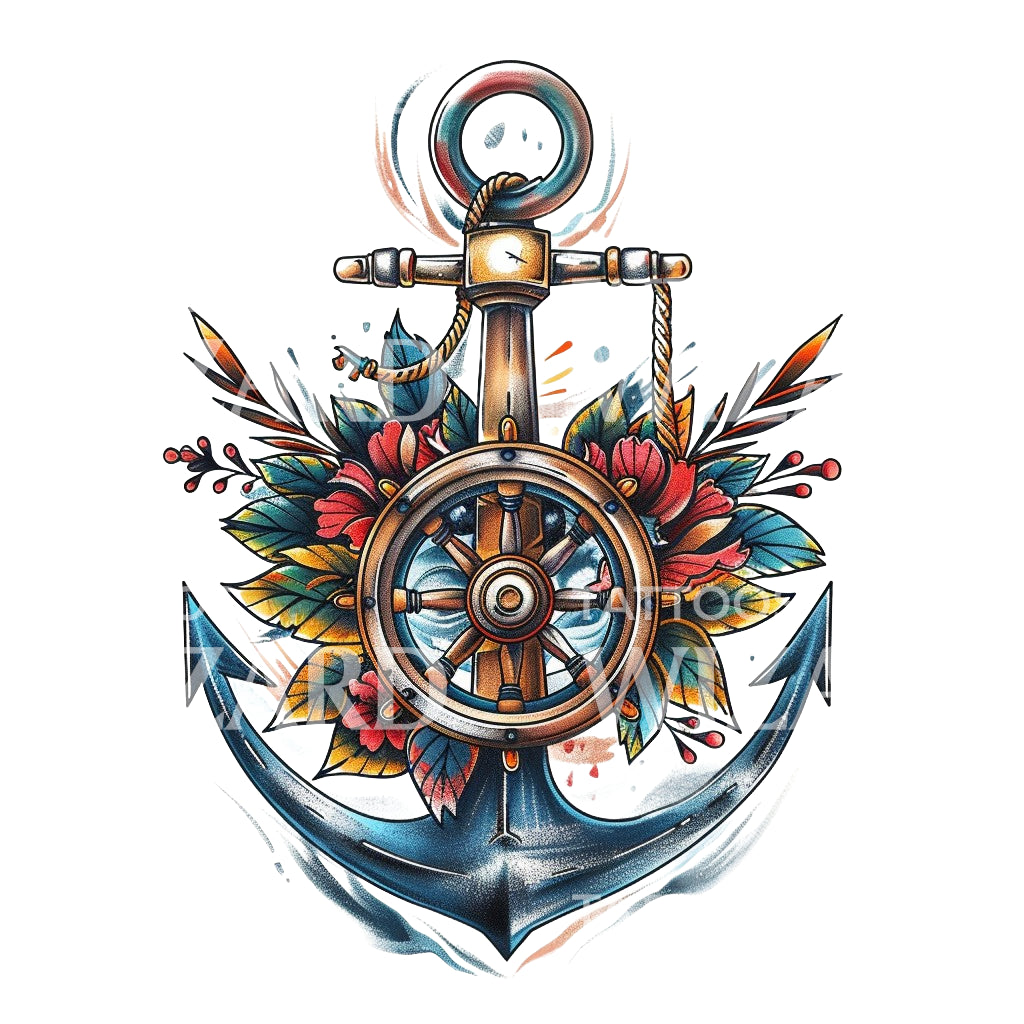 Oldschool Tropical Anchor Tattoo Design