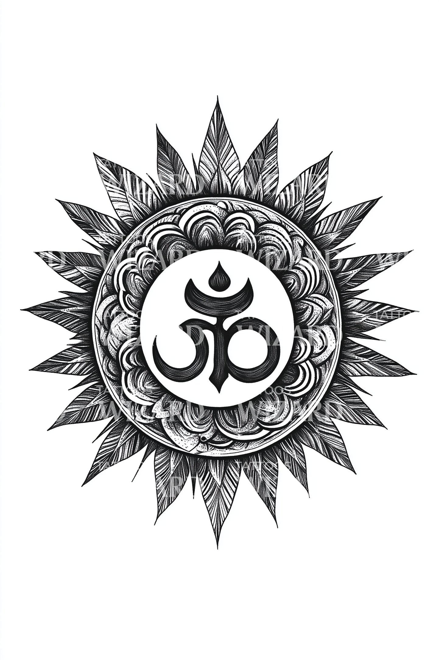 Om Radiant Sun Tattoo Design