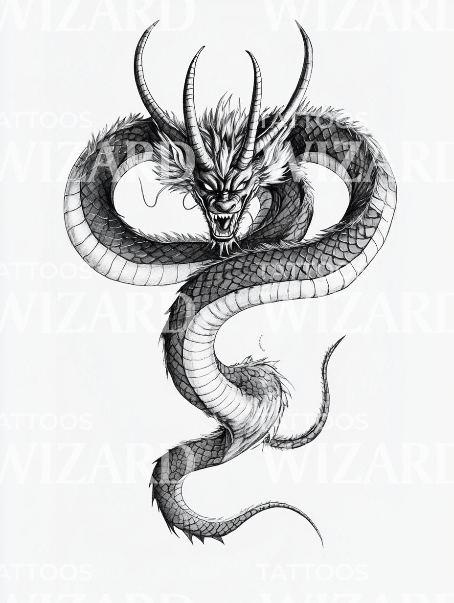 鬼恶魔龙纹身设计