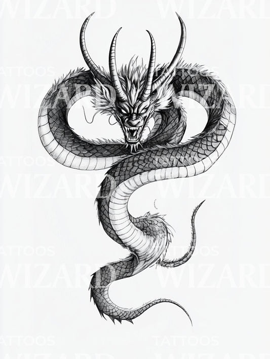 鬼恶魔龙纹身设计